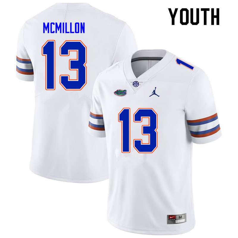 Youth #13 Donovan McMillon Florida Gators College Football Jerseys Sale-White - Click Image to Close